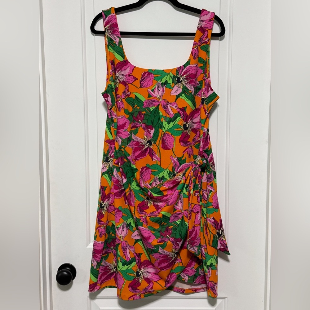 Express Vibrant Floral Mini Faux Wrap Dress